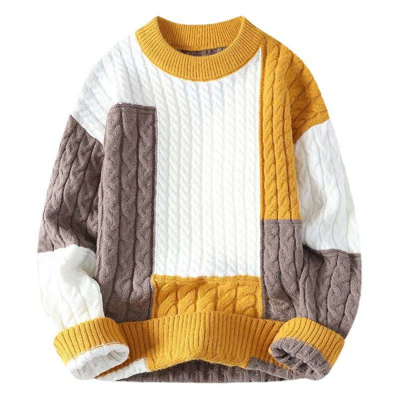 Men's Crew Neck Pullover Sweater with Color Contrast | Streetwear