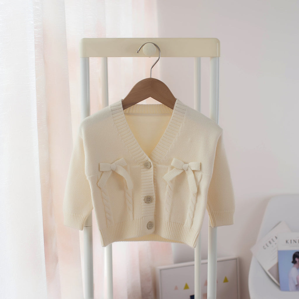 Girls V-Neck Bow Knot Cardigan Sweater for Kids