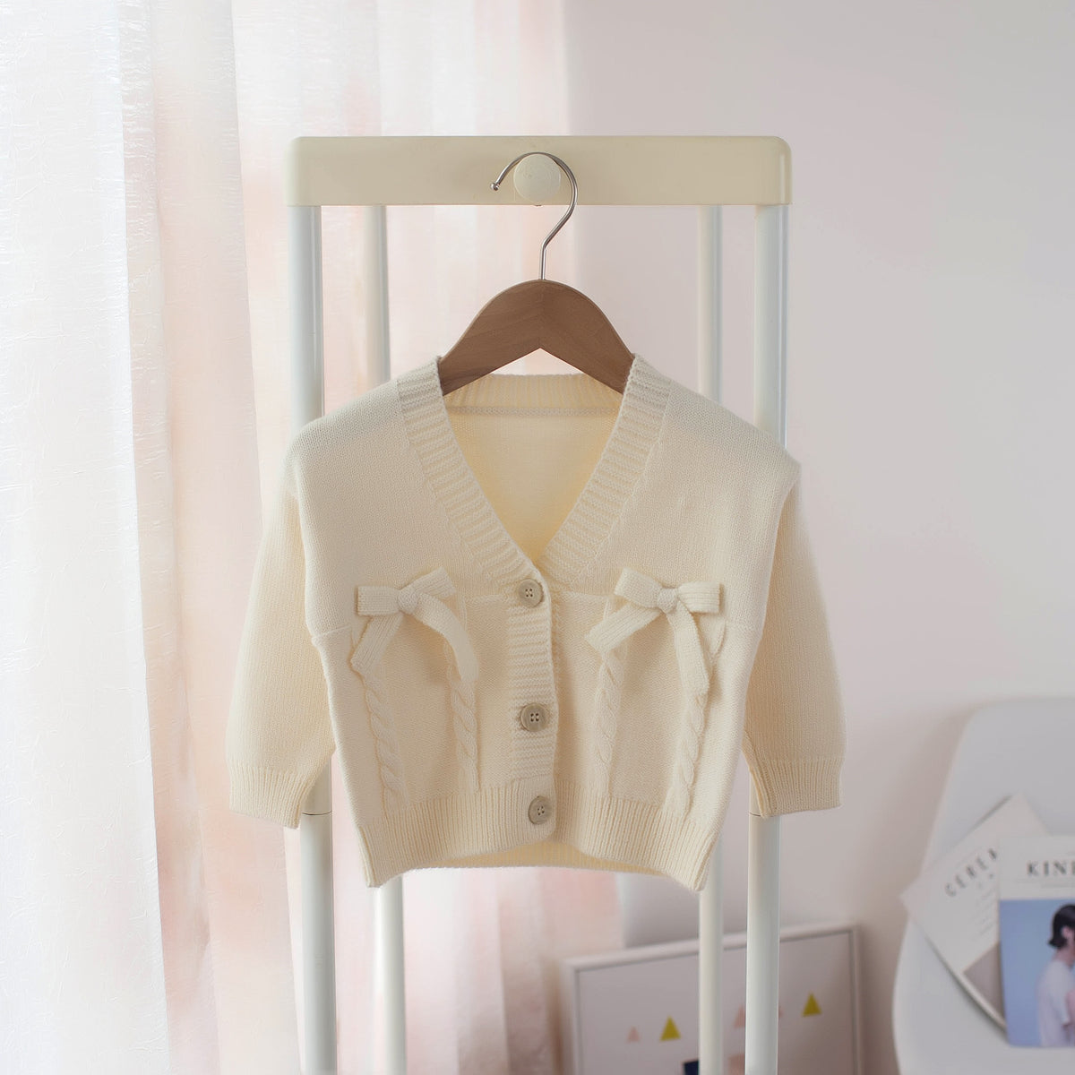 Girls V-Neck Bow Knot Cardigan Sweater for Kids
