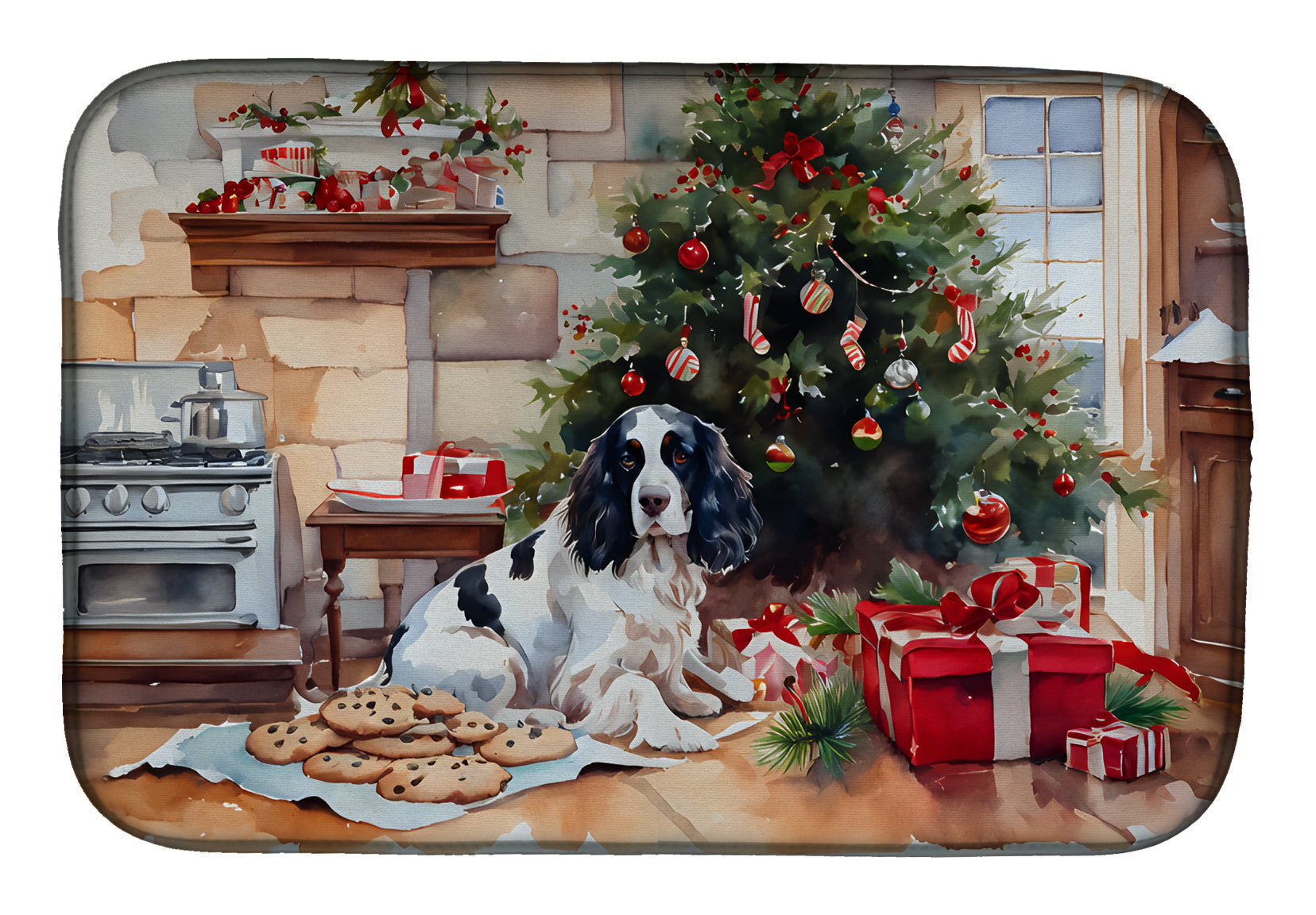 English Springer Spaniel Christmas Cookies Dish Drying Mat