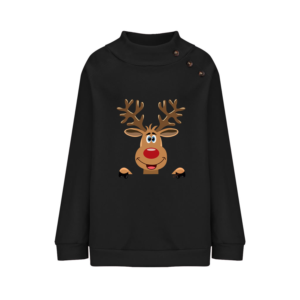 Deer Cartoon Turtleneck Long Sleeve Sweater for Women