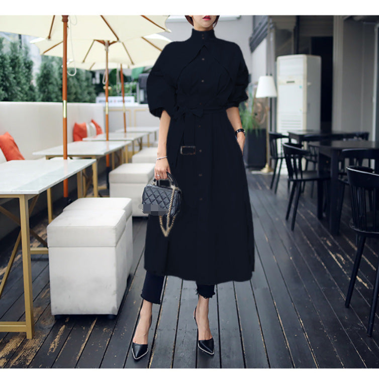 Stand Collar Fashion Waist Dress Coat