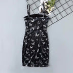 Black Velvet Butterfly Print Slim Fit Cami Dress