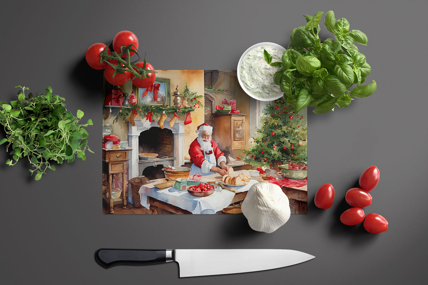 Cookies with Santa Claus Glass Cutting Board