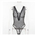 Fashionable Deep V Lace-Up Hollow Mesh Bodysuit