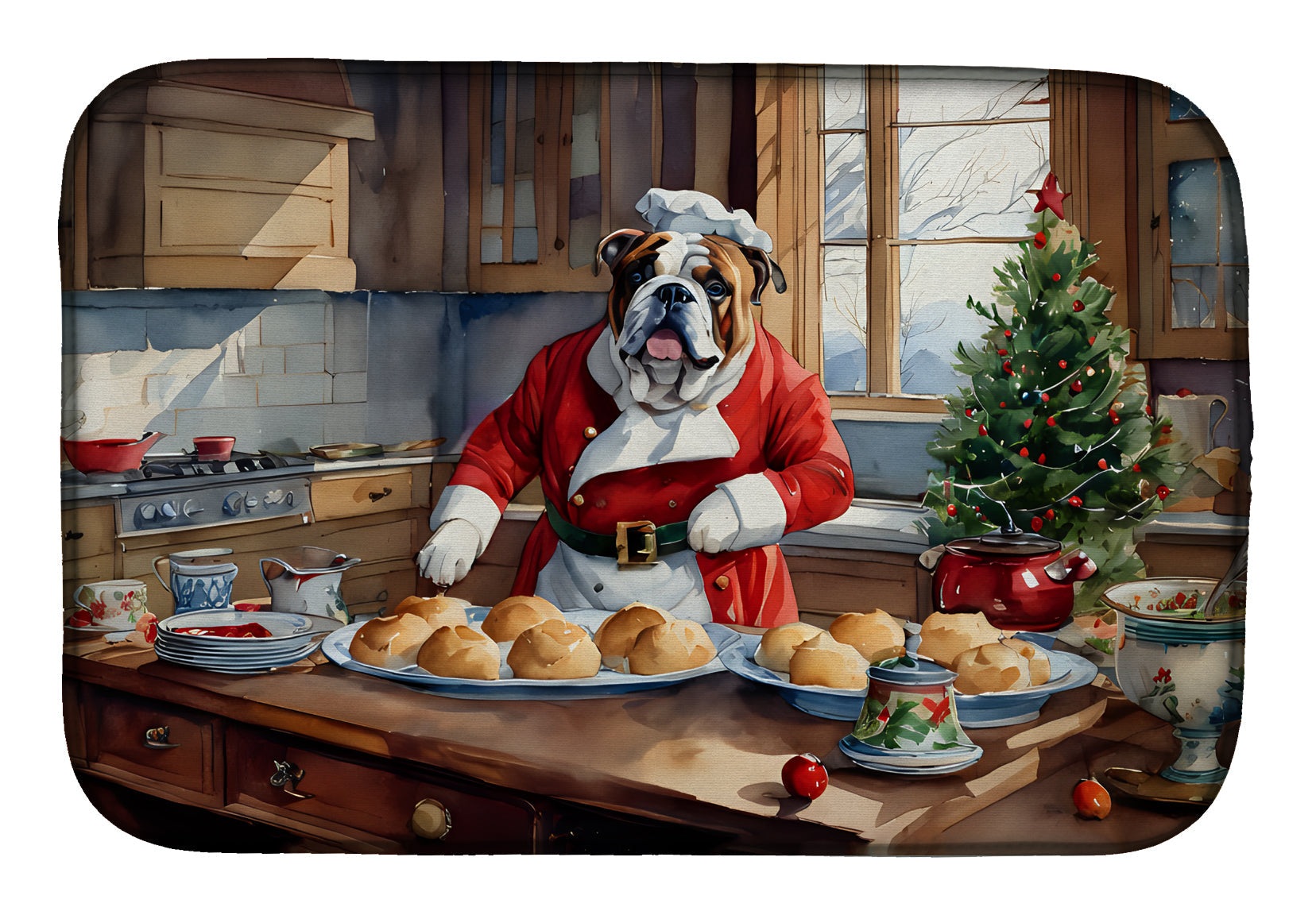 English Bulldog Christmas Cookies Dish Drying Mat