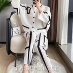 Women's Geometric Pleated Cardigan Set for Fall/Winter