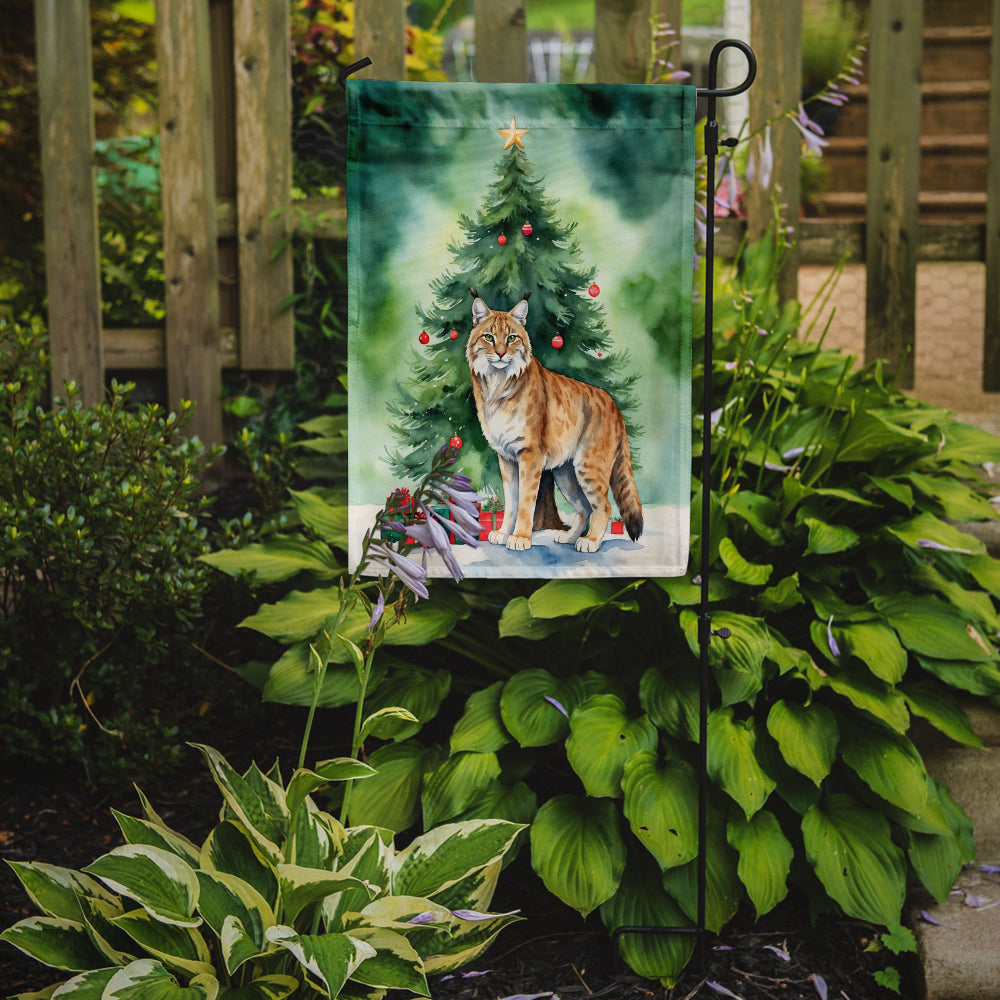 Highlander Lynx Cat By the Christmas Tree Garden Flag
