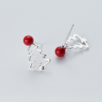 Silver Christmas Earrings with Cute Hat and Tree