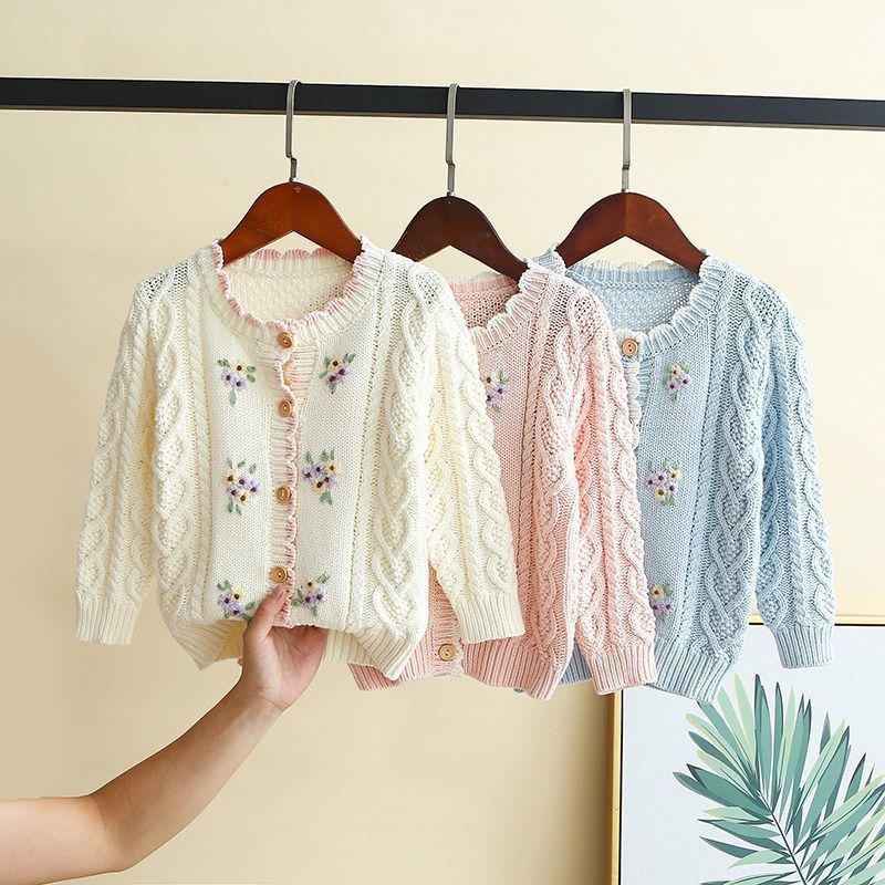 Hand-Embroidered Flower Cardigan for Single Girls