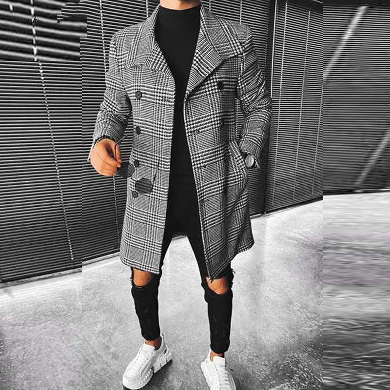 Plaid Double Breasted Mid-Length Lapel Coat