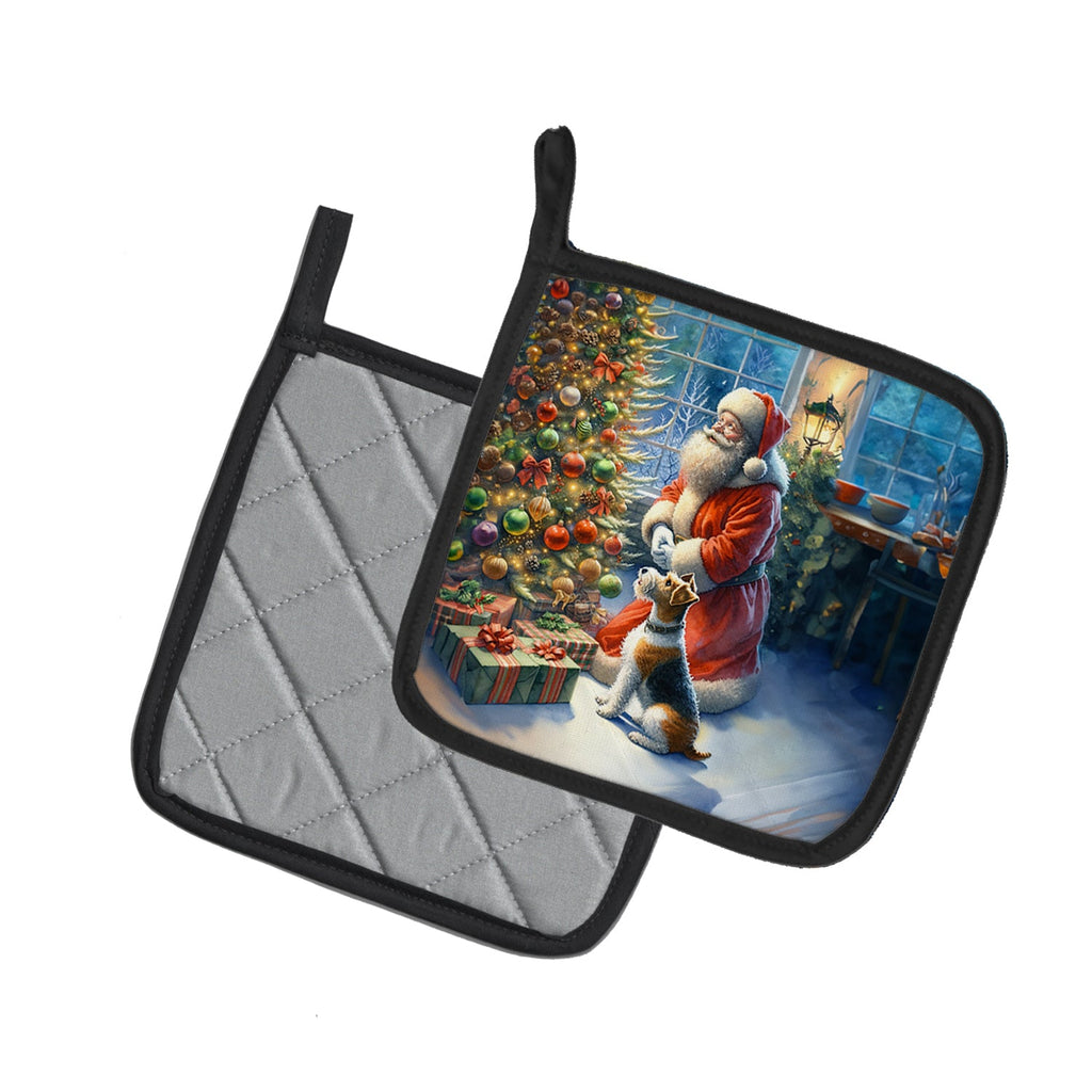 Fox Terrier and Santa Claus Pair of Pot Holders