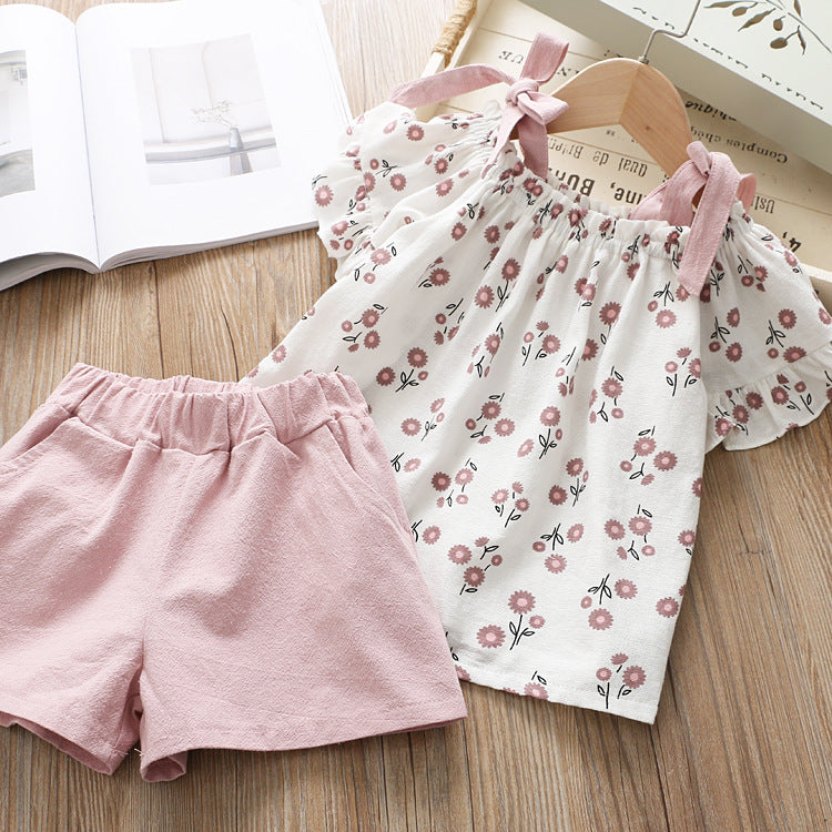 Summer Floral T-Shirt and Shorts Set for Girls