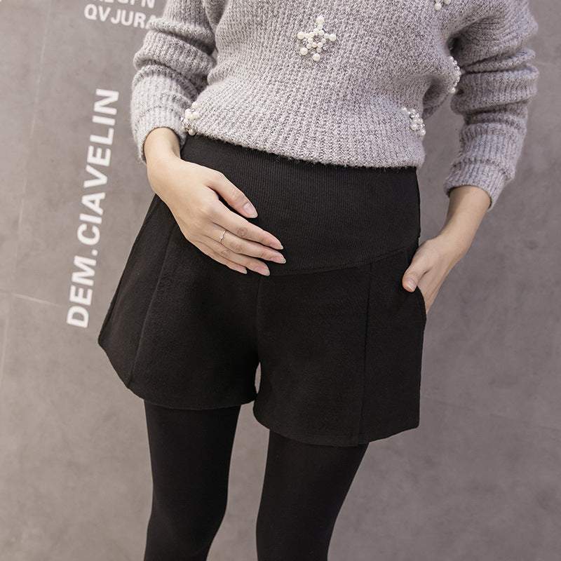 Maternity Shorts - Trendy Wool Stomach Lift Pants