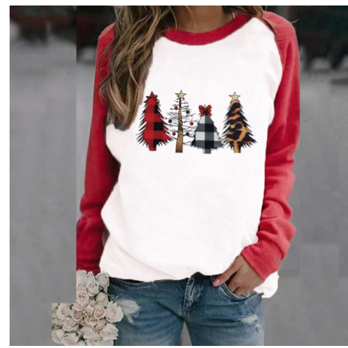 Christmas Tree Pattern Print Round Neck T-Shirt | Streetwear