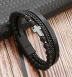 Leather Beaded Cross Bracelet