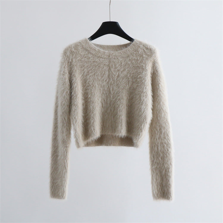 Solid Color Round Neck Pullover Sweater for Women | Streetwear
