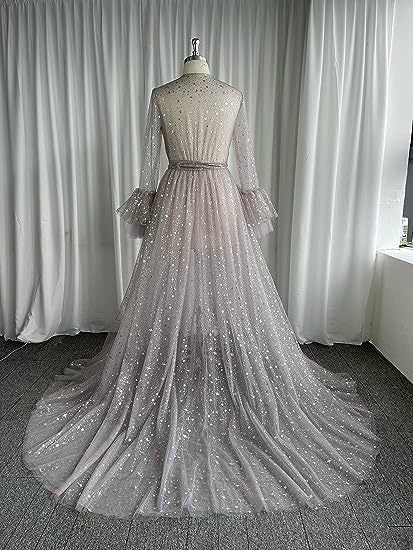 "Long Wedding Robe for Brides with Sheer Lingerie"