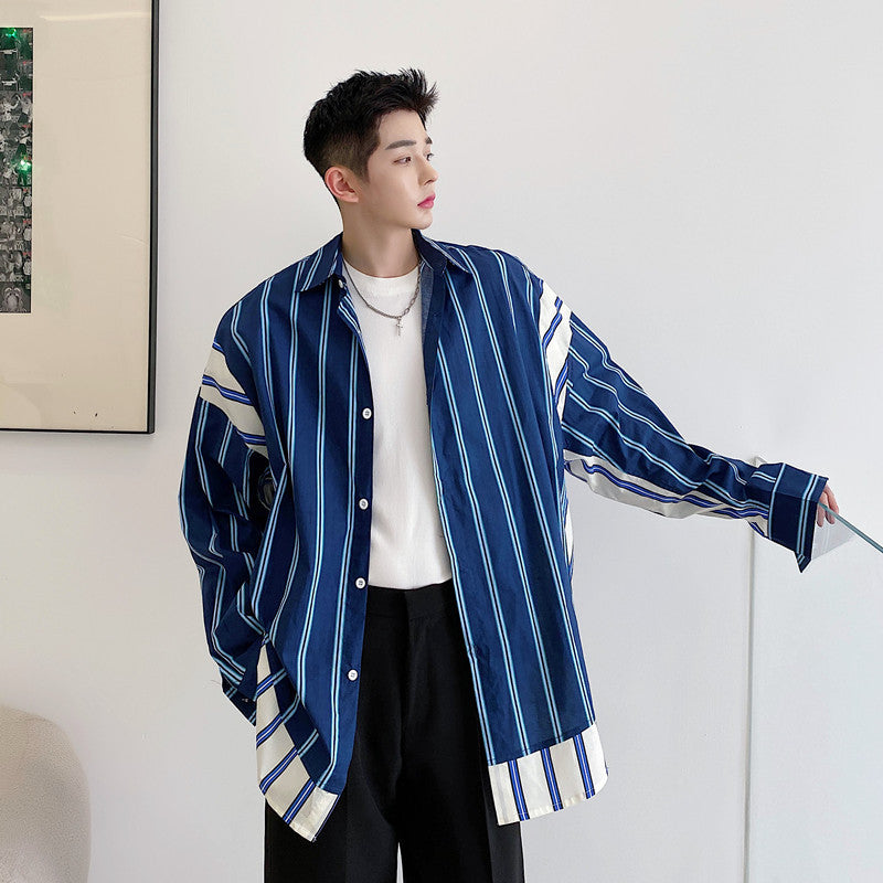 Irregular Color Contrast Stripe Fashion Coat