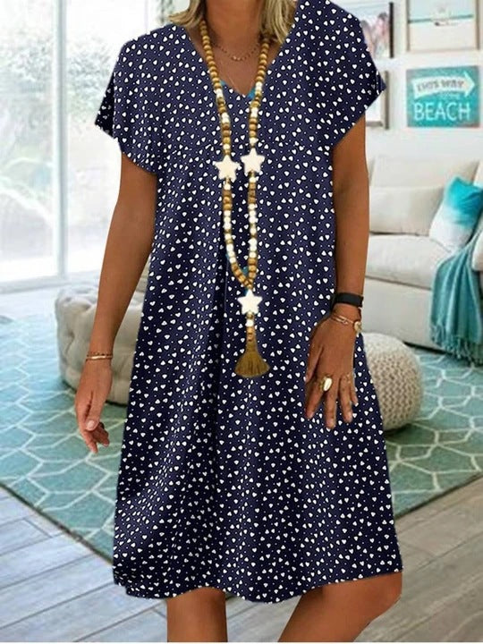 Summer Women's Casual V-Neck Polka Dot Dress 2023