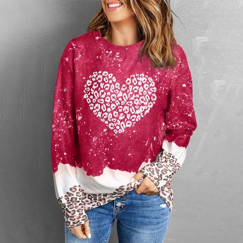 Leopard Splicing Loose Tie-Dye Sweater for Women