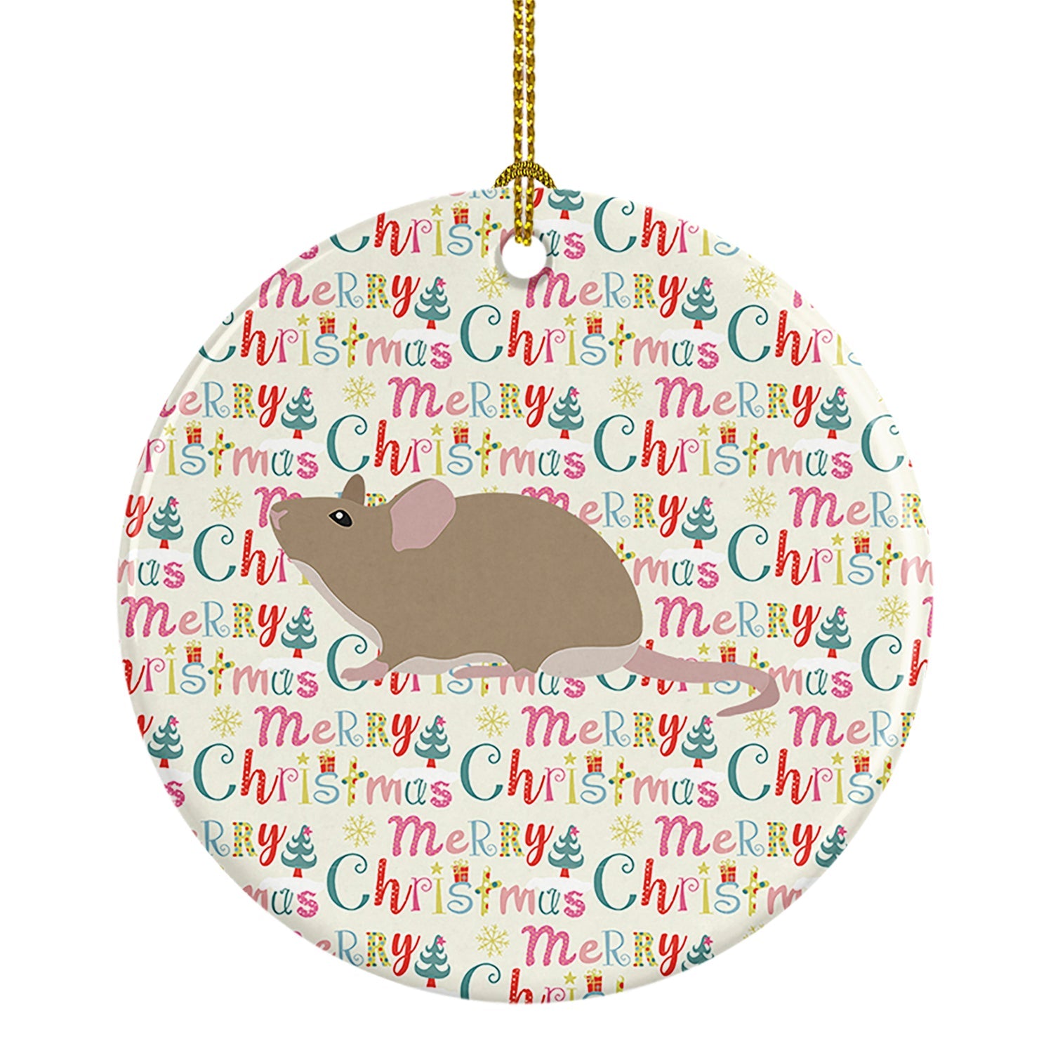 Grey Domestic Mouse Christmas Ceramic Ornament