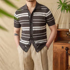 Men's Summer Stripes Lapel Cardigan Polo