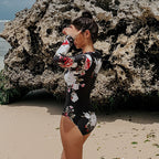 Long Sleeve Slimming Swimsuit with Floral Print