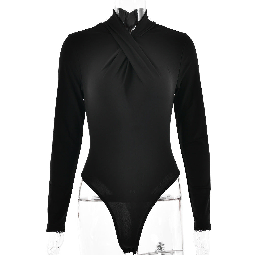 Trendy Cross-Front Long Sleeve Bodysuit for Women