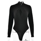 Trendy Cross-Front Long Sleeve Bodysuit for Women