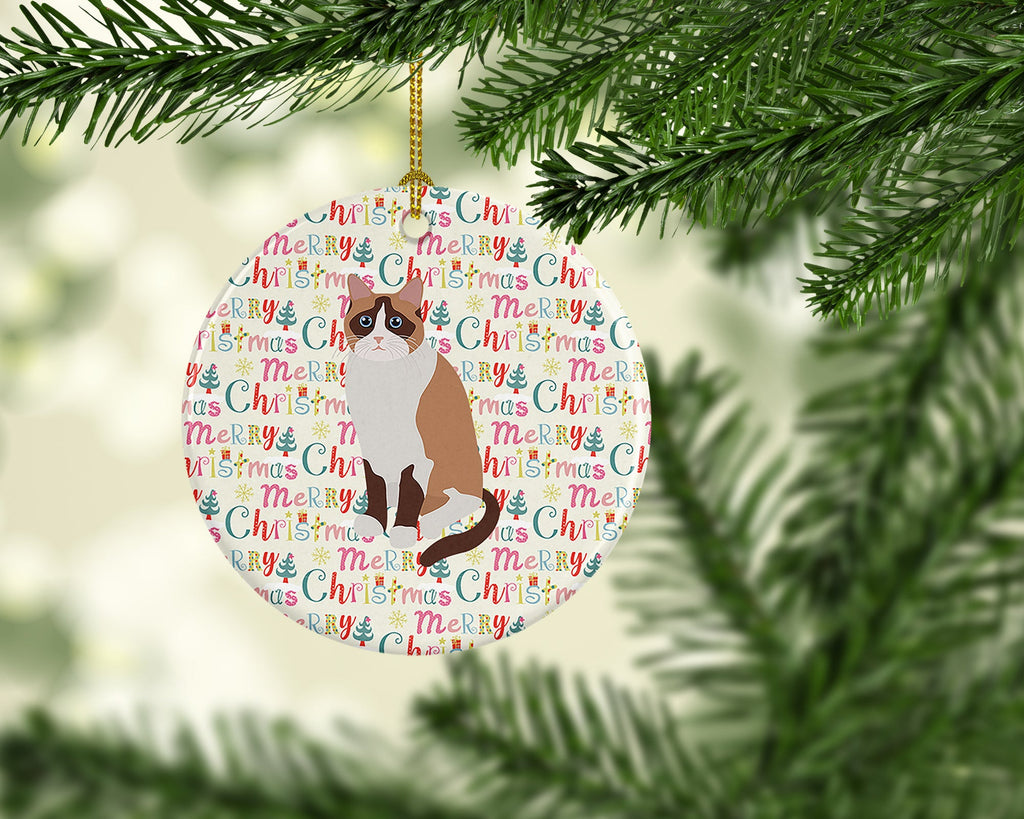Snowshoe Cat Christmas Ceramic Ornament