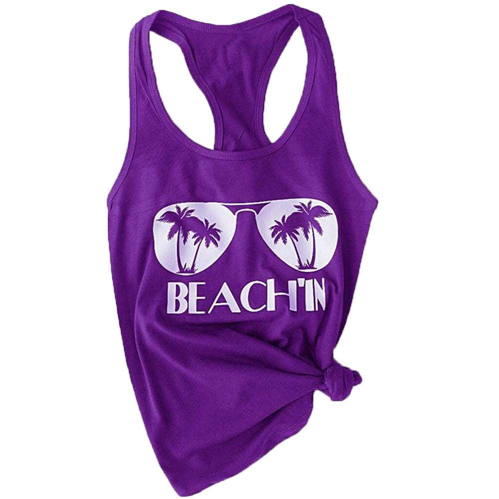 BEACH'IN Palm Sunglasses Racerback Tank Top