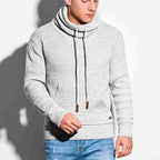 Men's Long Sleeve Knit Sweater with Drawstring Collar