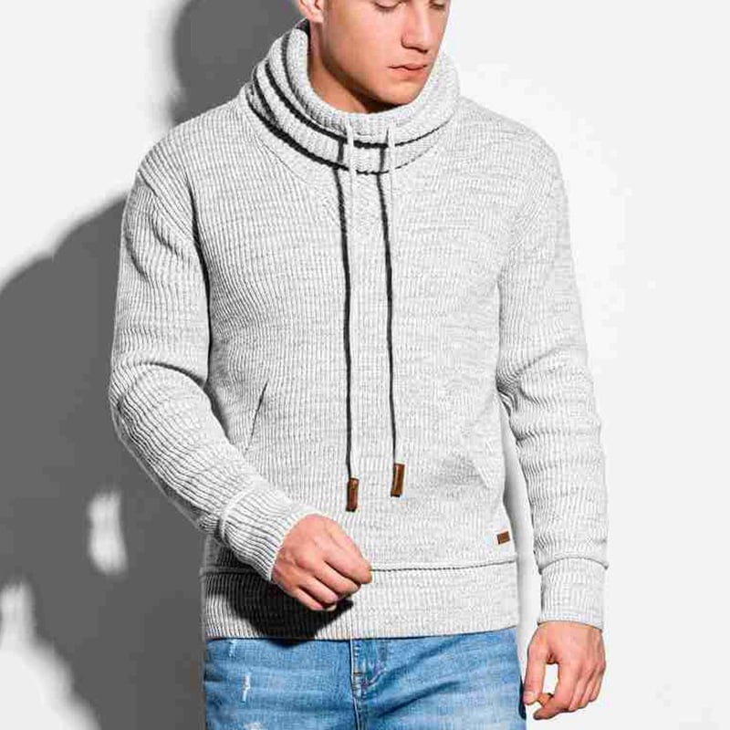 Men's Long Sleeve Knit Sweater with Drawstring Collar