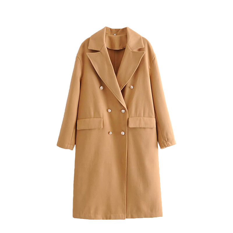 Retro Double-Breasted Woolen Coat in European Style