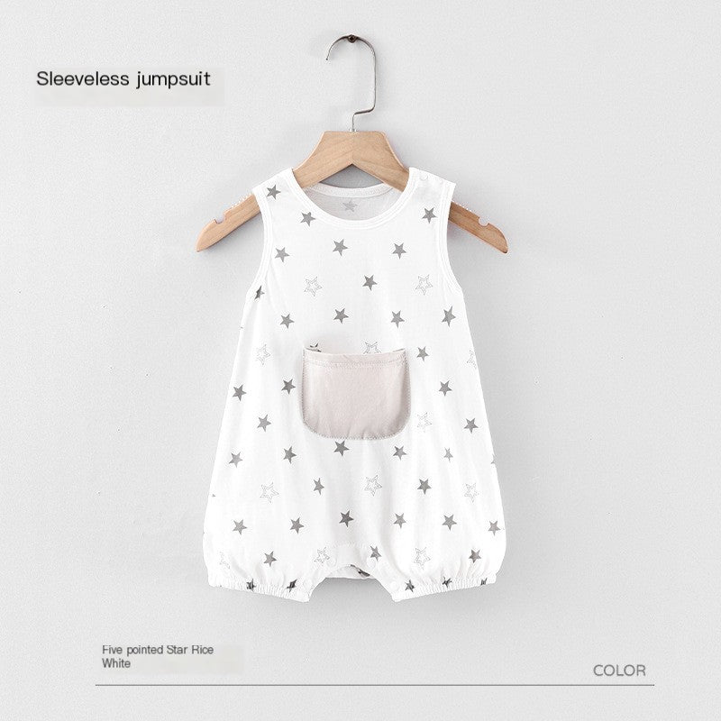Baby Sleeveless Cotton Bodysuit with Star Design