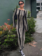 Tossy Knit Striped Long Wrap Dress for Women Fashion