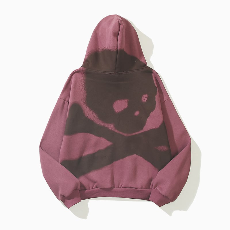 Skull Design Burgundy Pullover Zip Jacket Sweatshirt | Streetwear