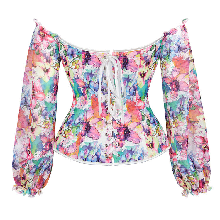 New Long Sleeve Women's Bodysuit Top with Floral Design