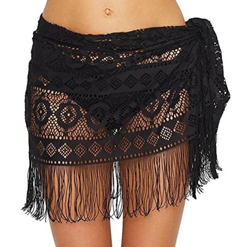 White Lace Fringe Beach Sarong Cover-Up