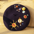 Small Design Wool Felt Beret Hat | Embroidered Cap