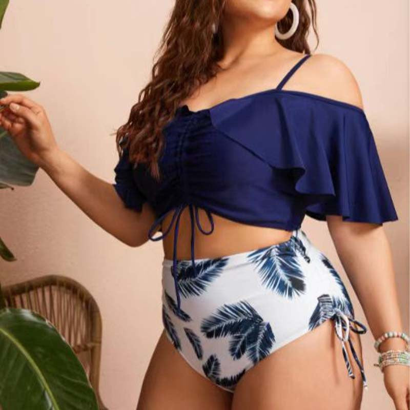 2023 Plus Size Ruffled Floral Bikini Set for Women