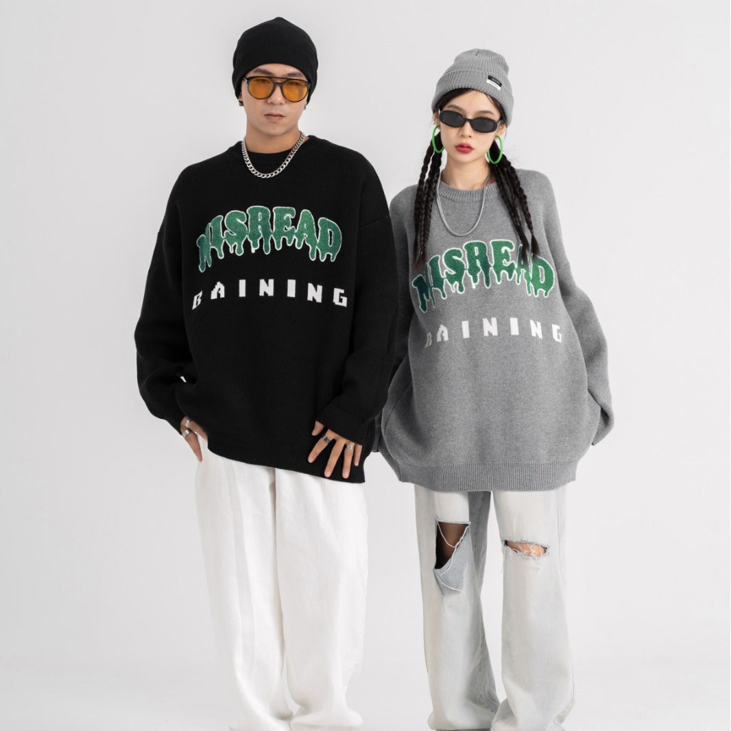 Embroidered Letter Sweater for Lazy Couples