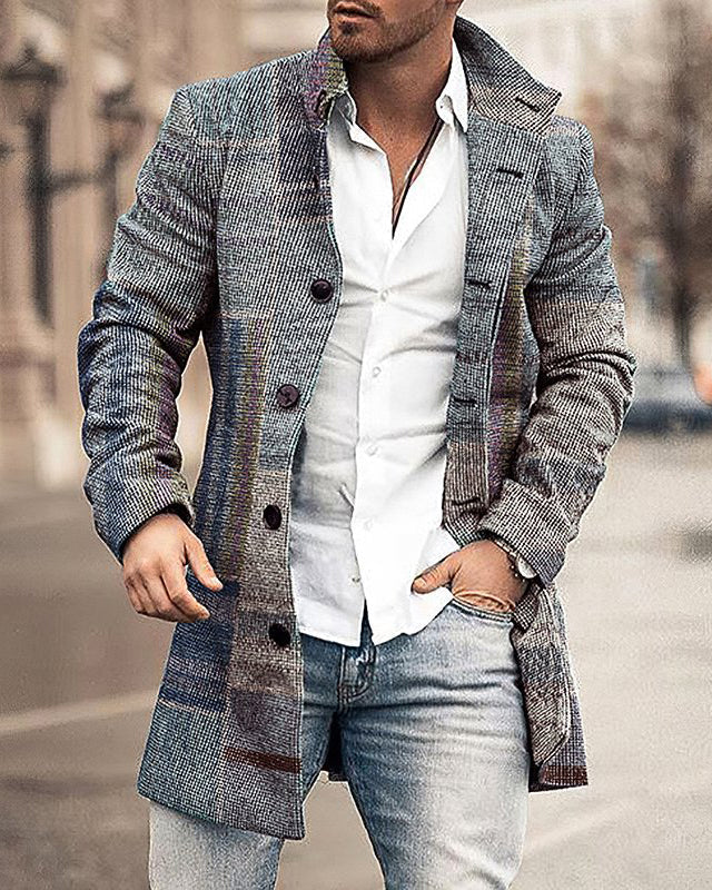 Men's Wool Stand Collar Medium Long Casual Coat