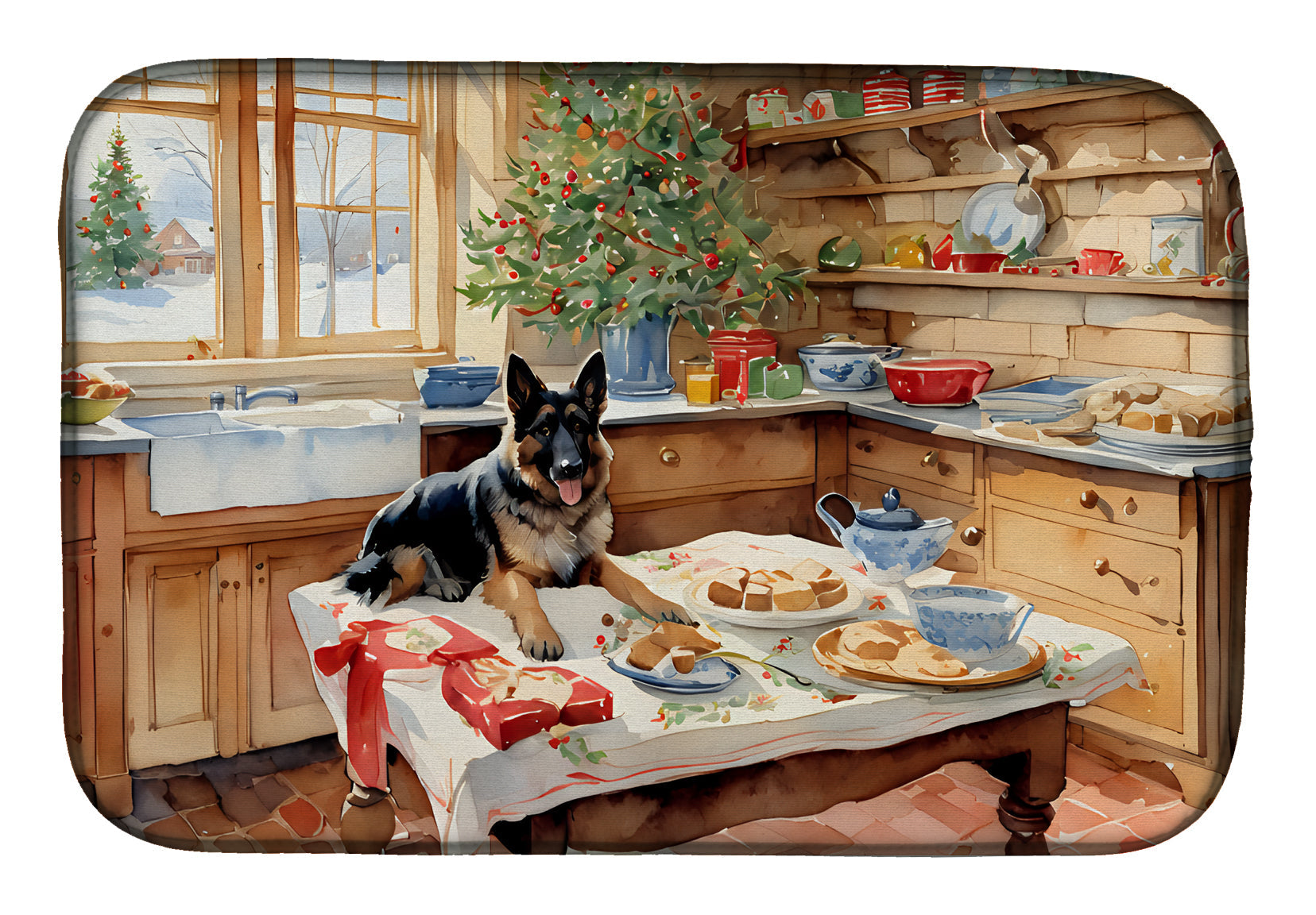 German Shepherd Christmas Cookies Dish Drying Mat
