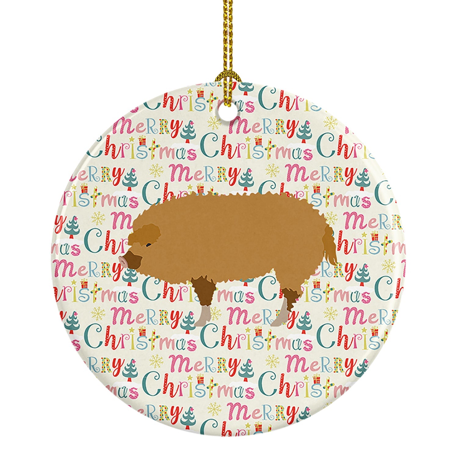 Hungarian Mangalica Pig Christmas Ceramic Ornament
