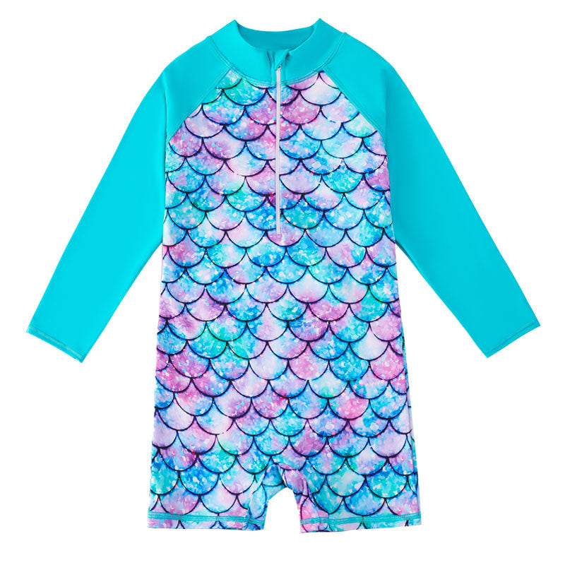 Girls' Long-Sleeved Mermaid One-Piece Swimsuit