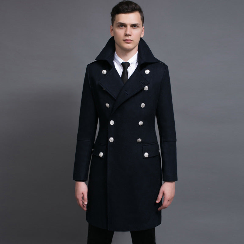 Retro Double-Row Woolen Coat for Men