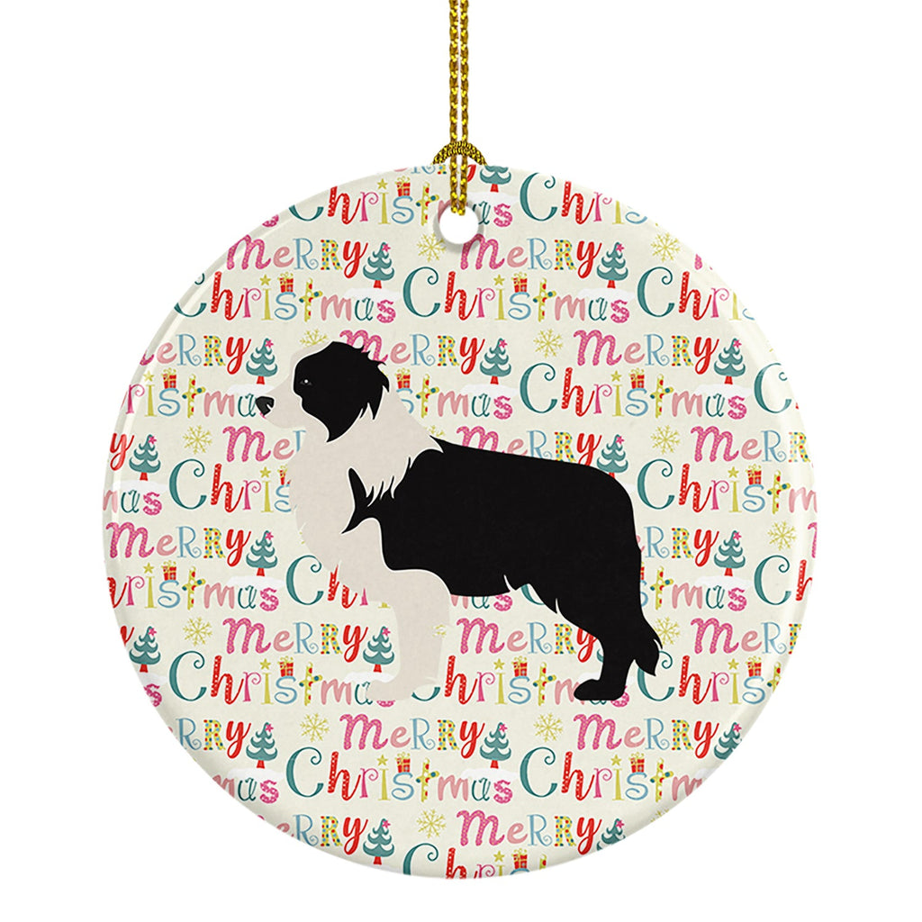 Black Border Collie Merry Christmas Ceramic Ornament