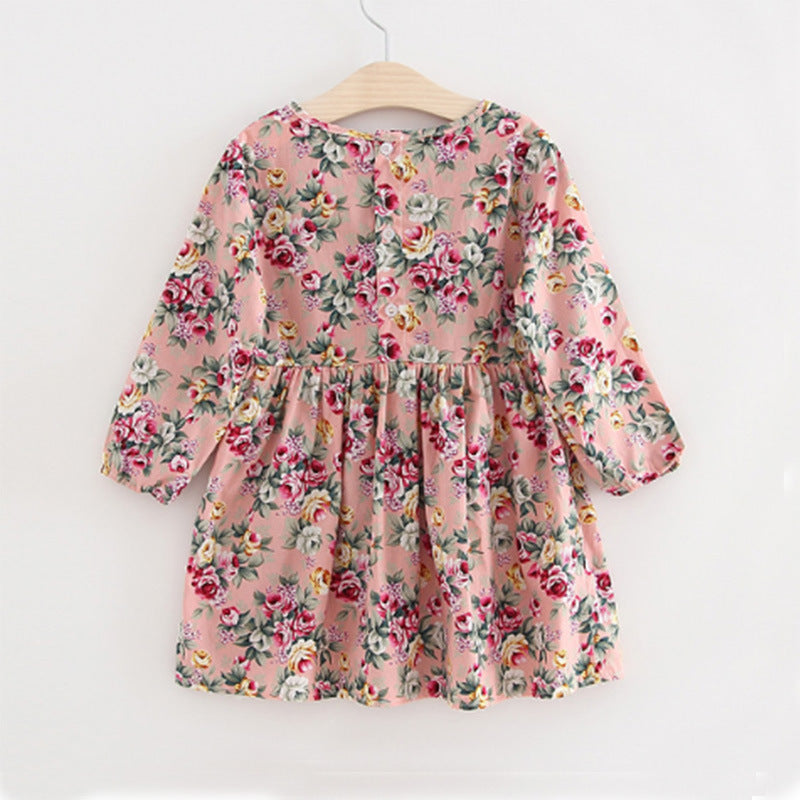 Spring Autumn Girls' Floral Dress - Korean Style Princess Dress